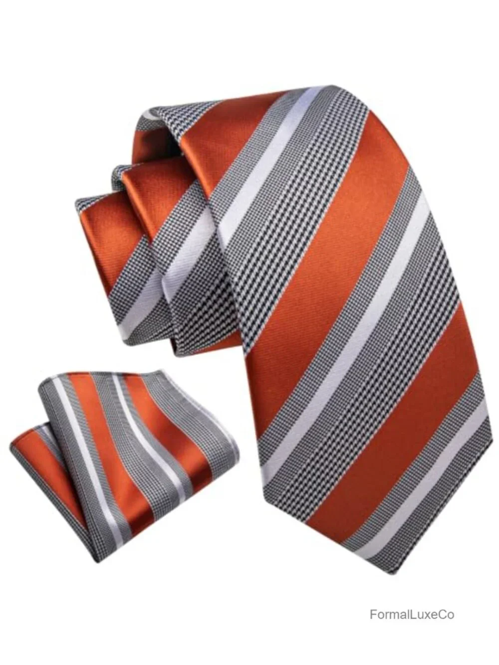 Silk Blend Striped Tie and Pocket Square Set for Men Formal Wedding Gift